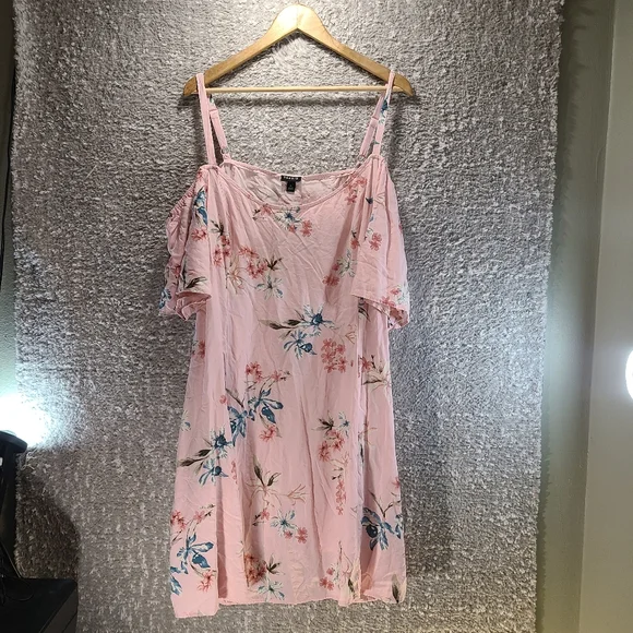 Torrid Mini Challis Cold Shoulder Trapeze Dress Pink Floral Size 4X Viscose - Picture 3 of 15